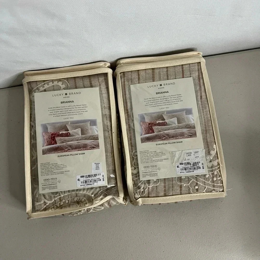 LUCKY BRAND Brianna European Pillow Sham 2 Pk 100% Cotton Embroidery Decorative